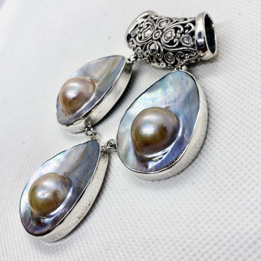 PD 14576 PL-(HANDMADE 925 BALI SILVER PENDANT WITH MABE PEARL)